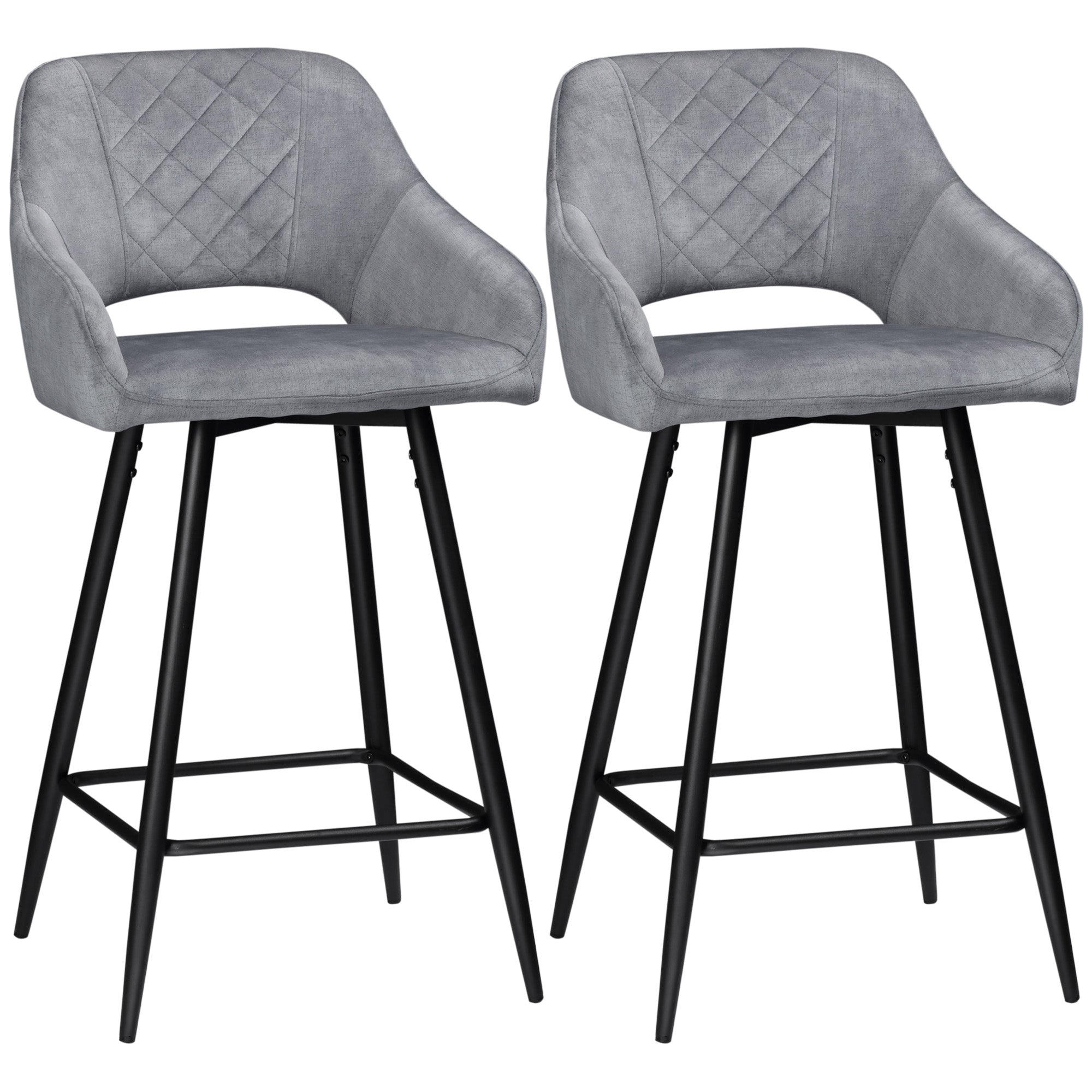 Bar Stool Set 2-Piece with Footrest, Seat Cover - Steel, Grey