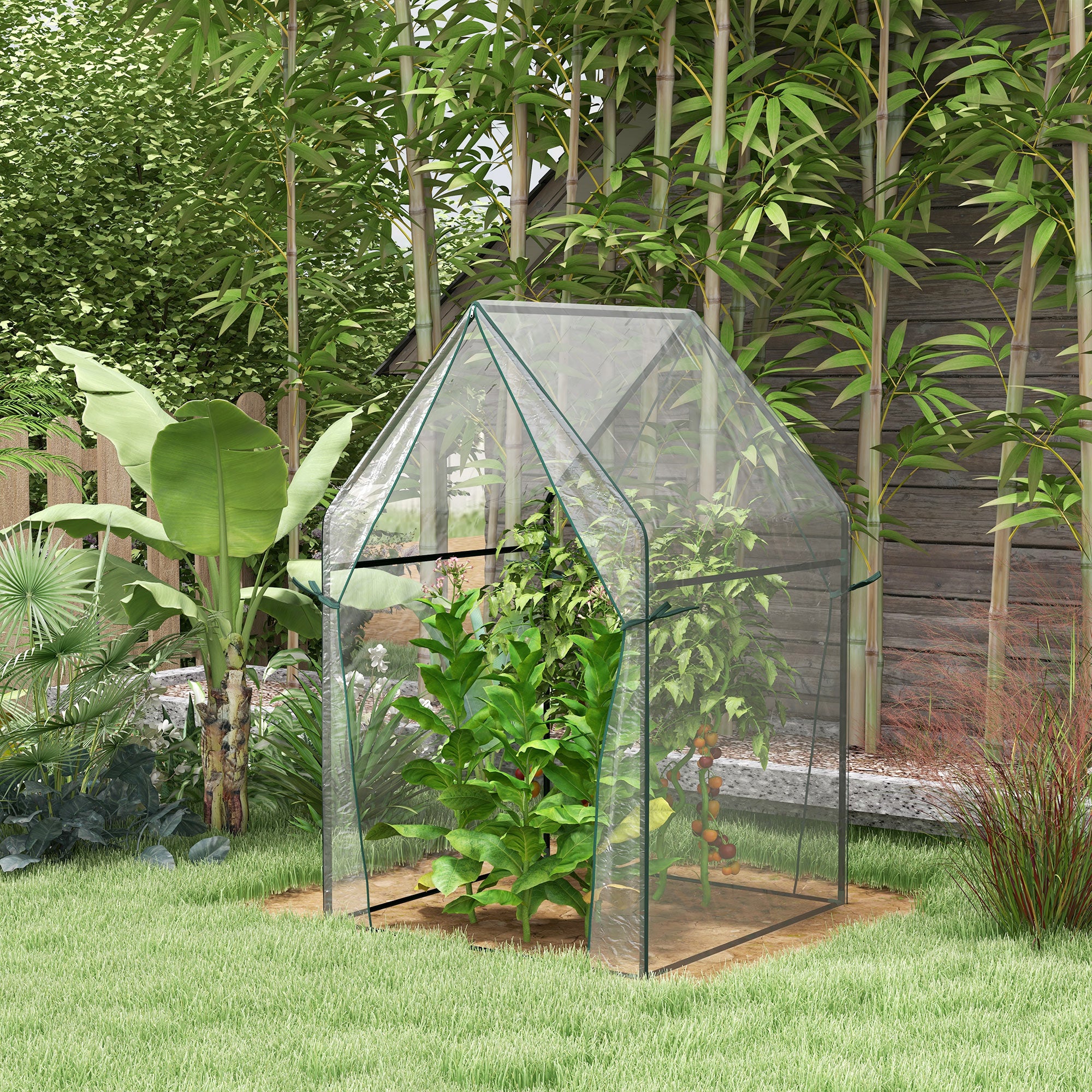 Foil Greenhouse, Double Doors Windproof 90x90x145cm, Transparent PE