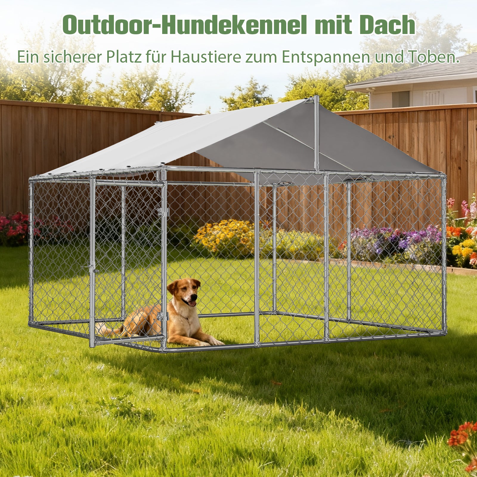 Outdoor Dog Kennel 230x230x117cm Heavy-Duty Roof Lockable Door - Galvanized Steel