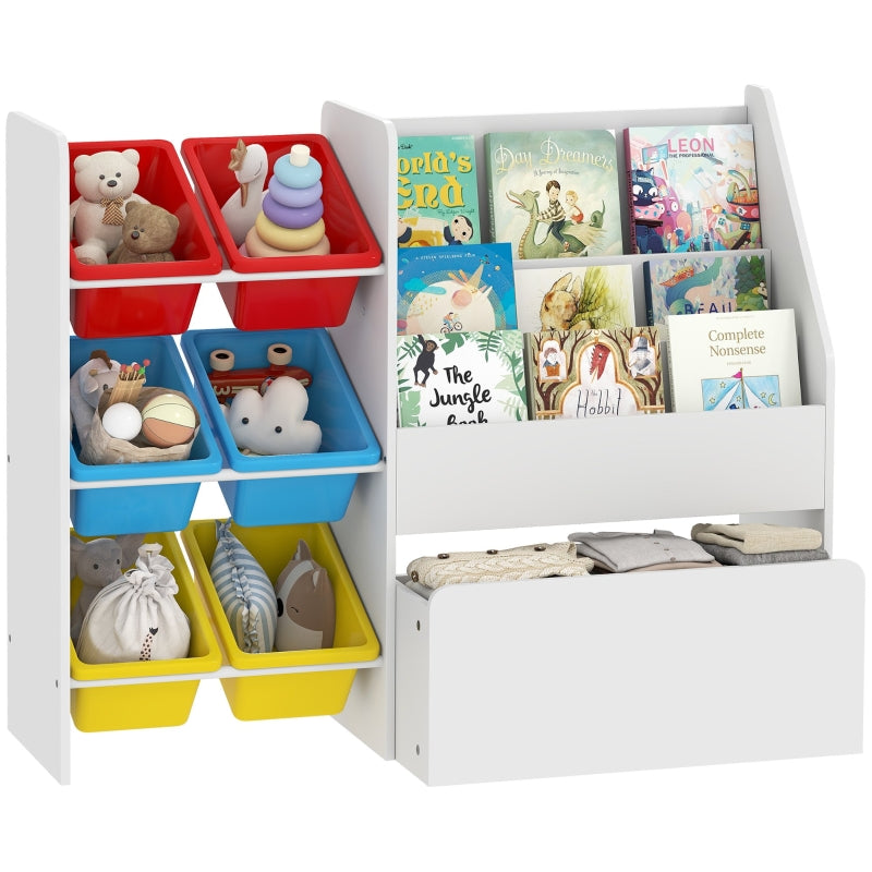 Toy Storage Unit 3-Tier Shelf with 6 Removable Bins, Multicoloured