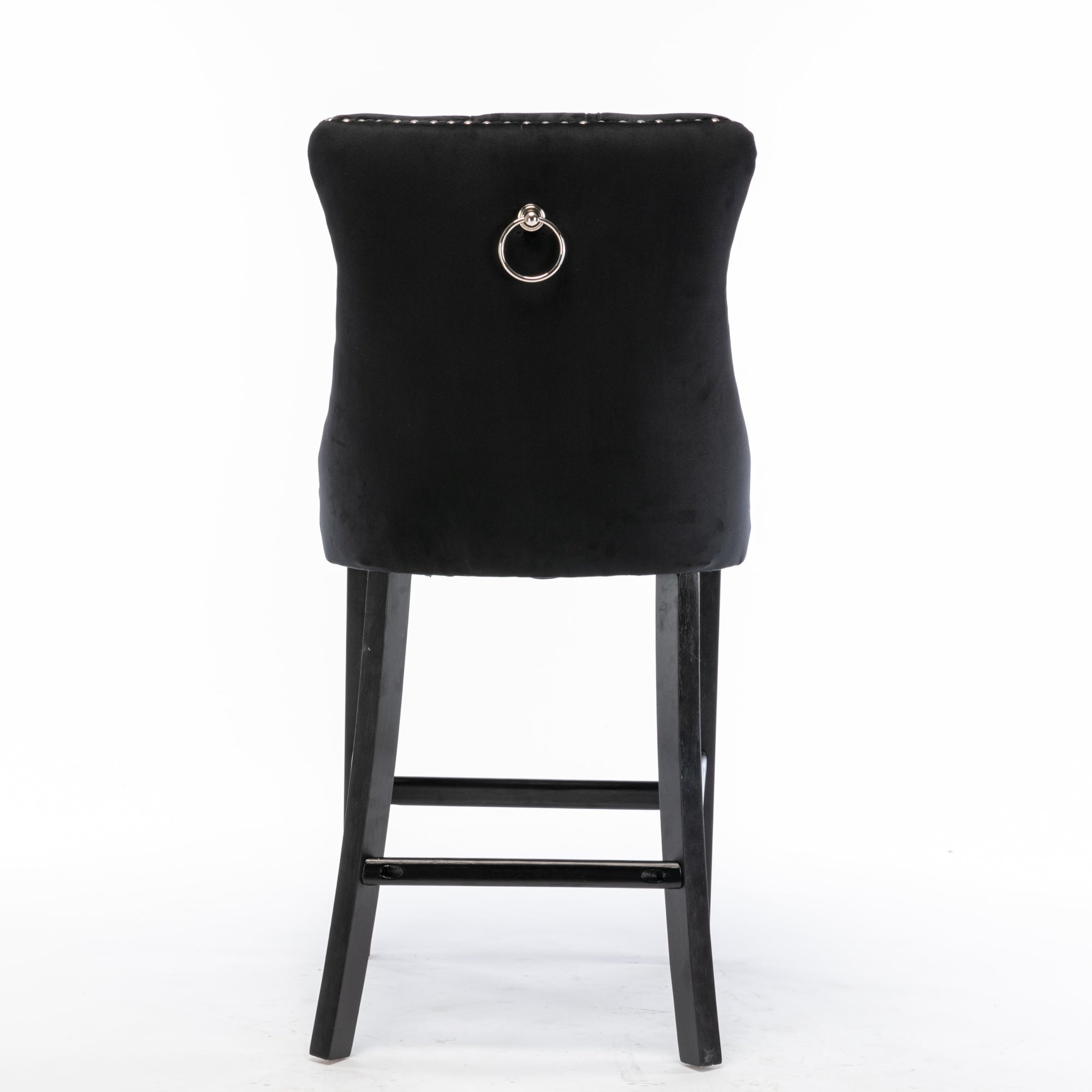 Contemporary Barstools, Button Tufted Wooden Legs Set of 2, Velvet Black