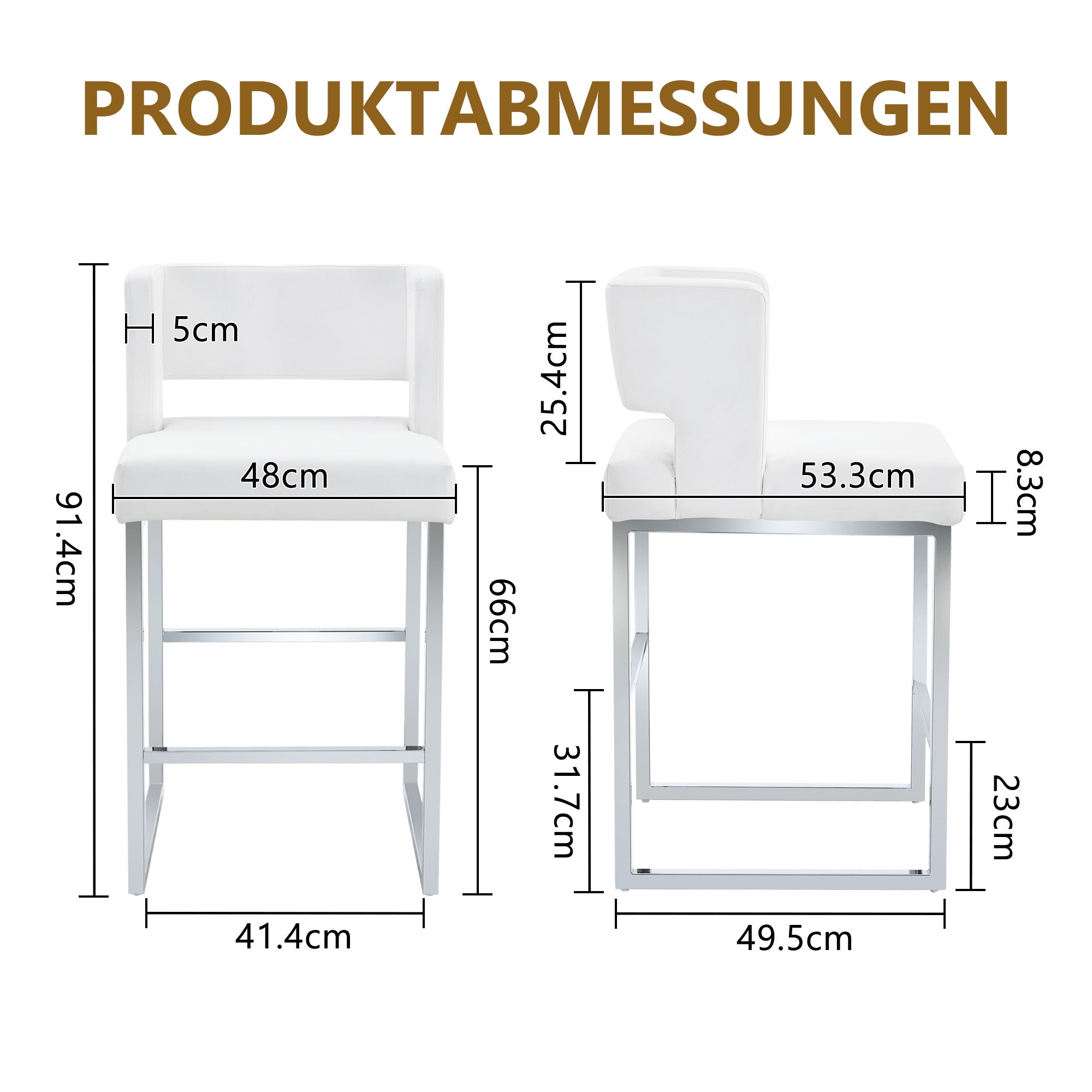 Bar Stools 2-Pack Nordic Style Modern Square Design Silver Metal Legs
