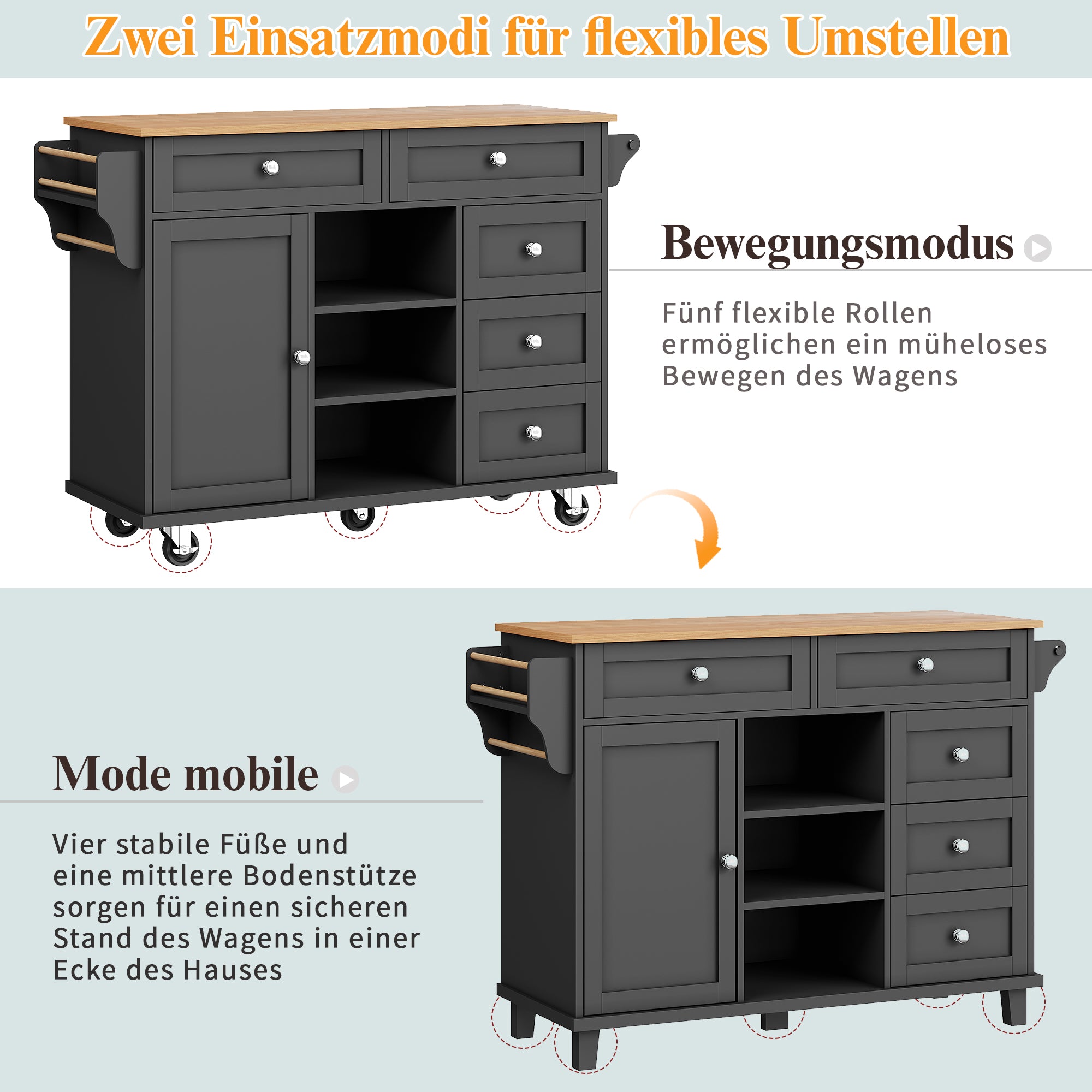 Dining Trolley 134x46x92cm Mobile & Stationary Storage Cabinet Black