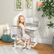 Height Adjustable Kids Study Table and Chair Set w/ Drawer, Storage Shelf, Grey