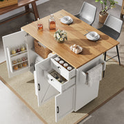 Kitchen Island Sideboard Multifunctional Dining Table Storage Wood Grain - White