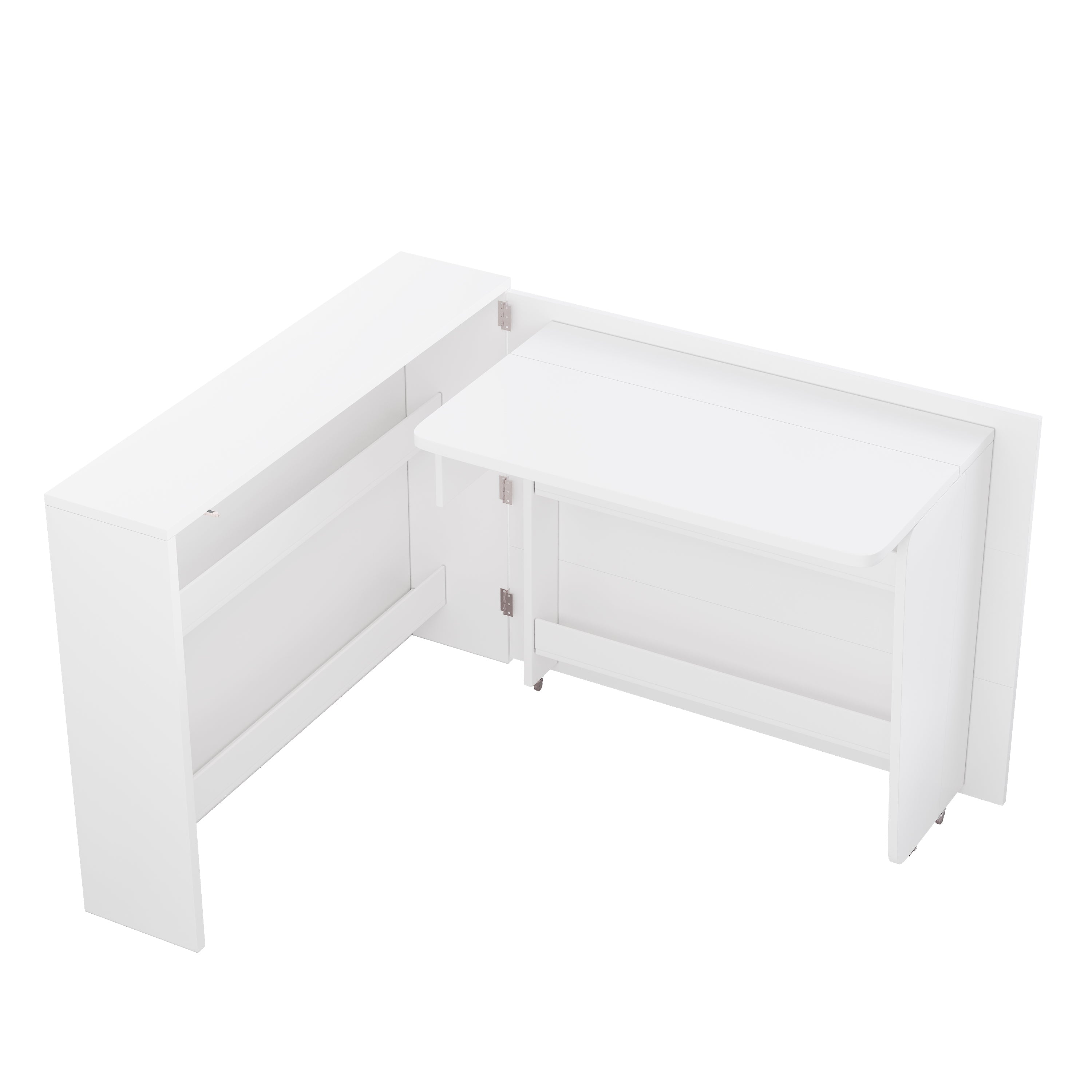 Foldable Desk, 2-in-1 Sideboard & Workstation with Wireless Charger & Wheels, White High Gloss