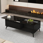 High-Gloss Coffee Table Height-Adjustable Folding Dining Table - Black