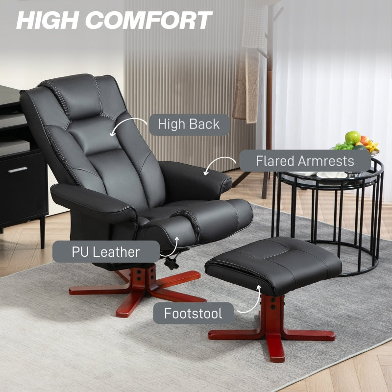 Faux Leather Manual Recliner and Footstool Set - Black