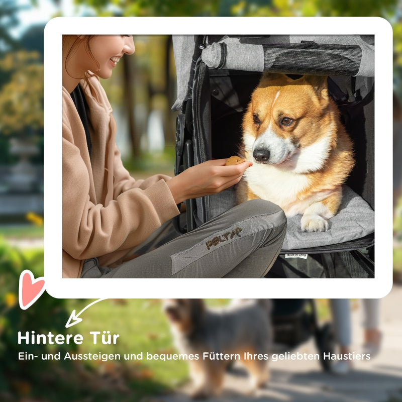 Dog Buggy, Foldable Pneumatic Tires, up to 25 kg, Red/Grey