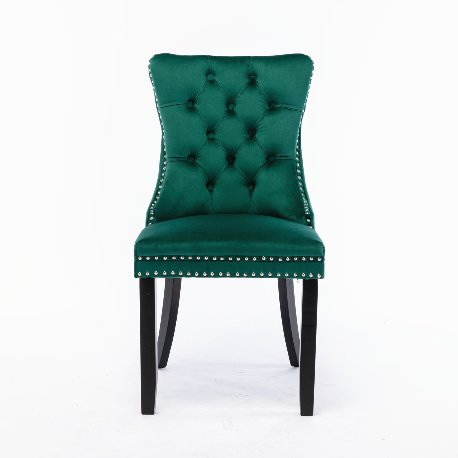 Nikki Collection Tufted Velvet Dining Chair Set, Solid Wood Legs, Green
