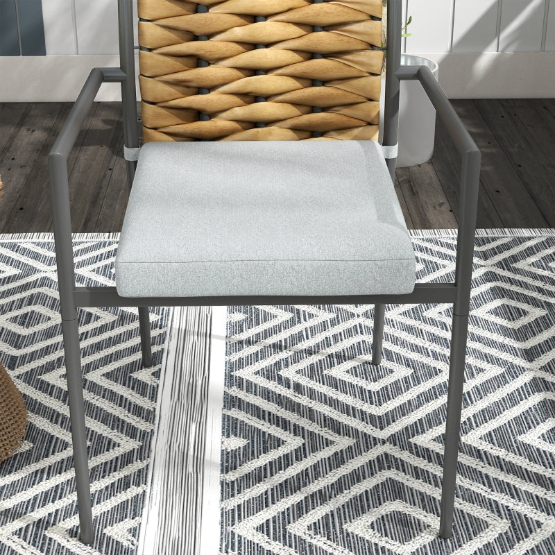 Rattan Garden Chairs, Set of 2, Stackable with Cushions, Grey Steel