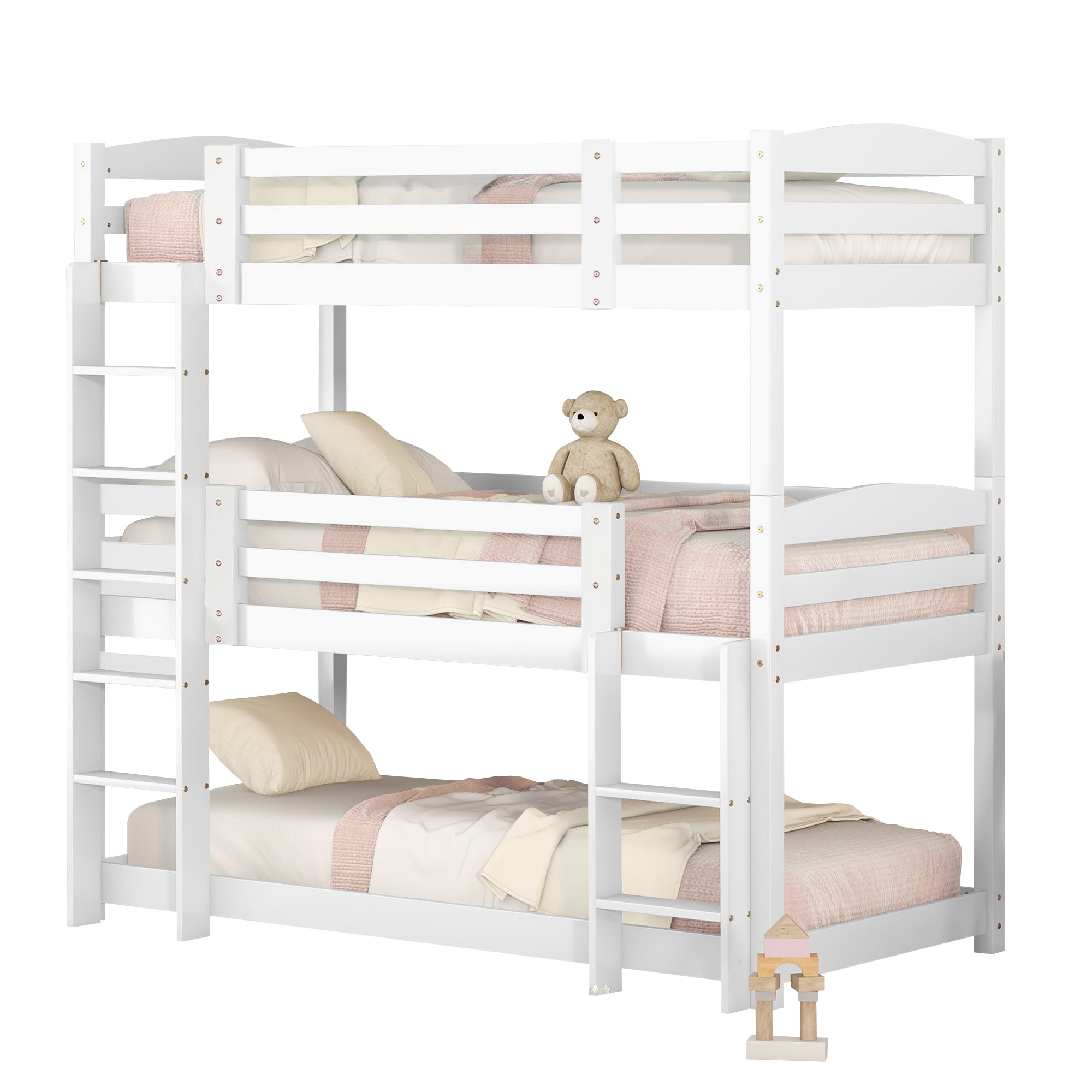 (WX000112AAK-3) Triple Bunk Bed 90x200cm Single-Size Wooden, White