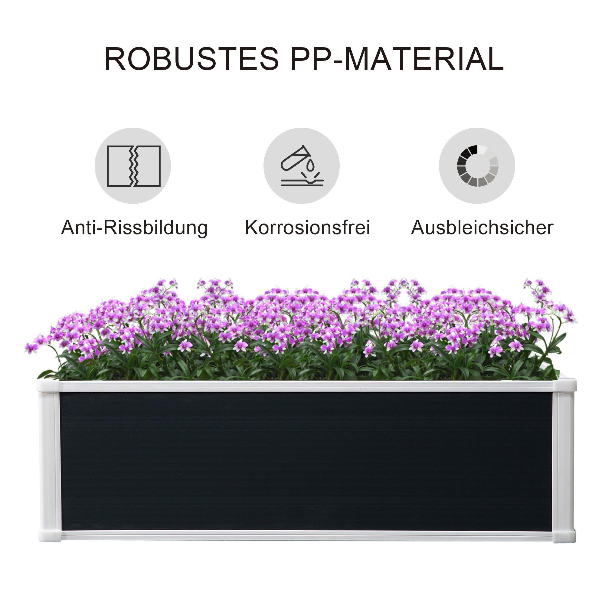 Raised Bed, Flower Box Planter with Drainage, Plastic Gray
