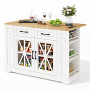 Portable Kitchen Island 120cm Folding Dining Table USB Charging Storage on Casters