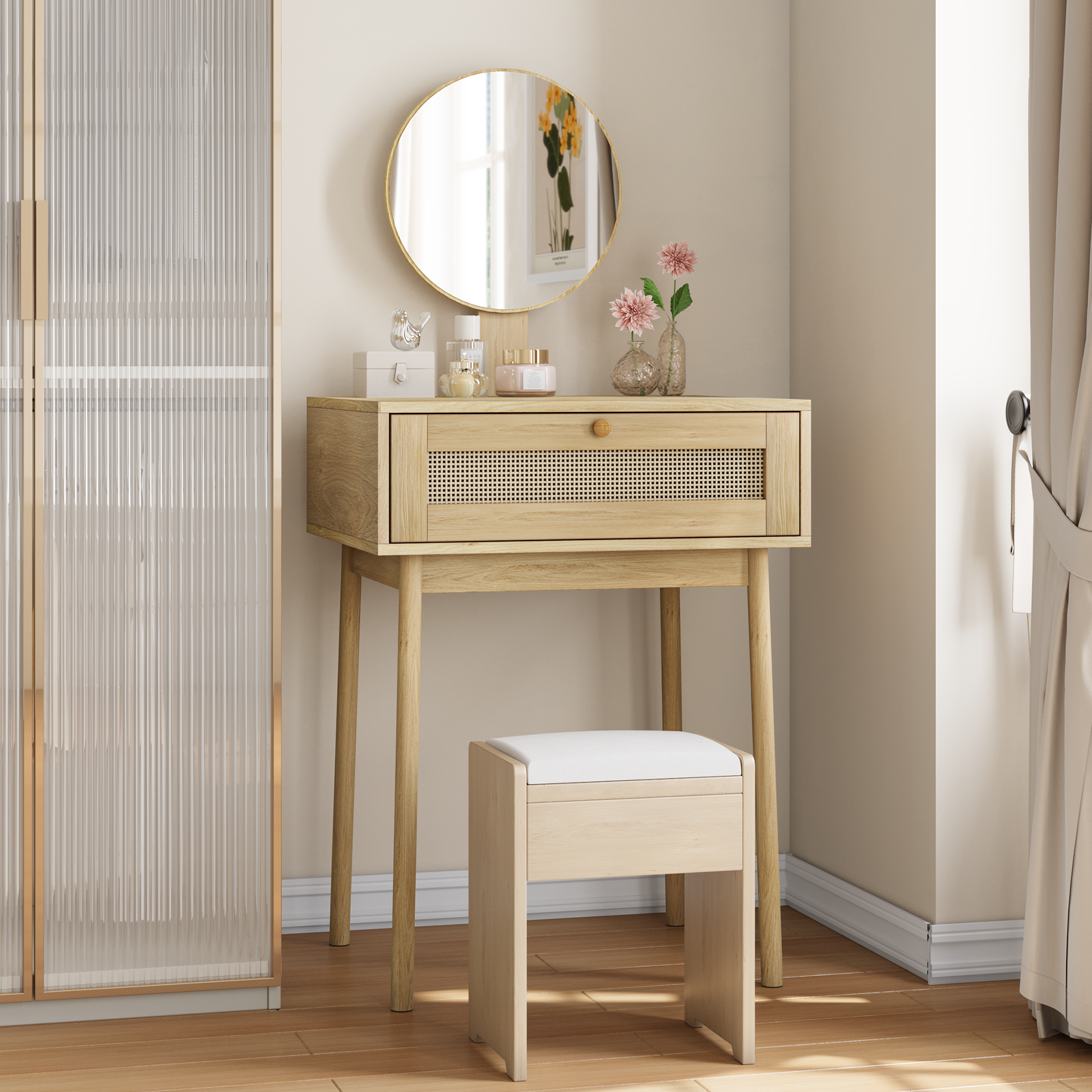 rattan dressing table with mirror compact suitable for small spaces