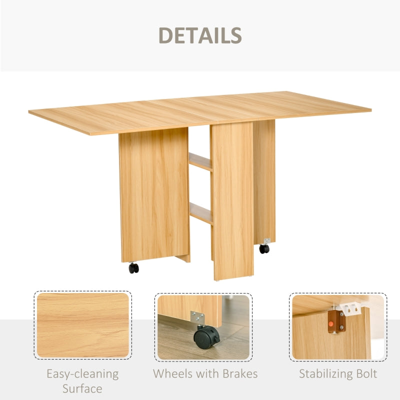 Folding Dining Table, Drop Leaf Small Spaces with Storage Shelves, Teak