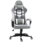 Gaming Chair with Lumbar Support, Headrest, Swivel Wheels, Faux Leather Grey White