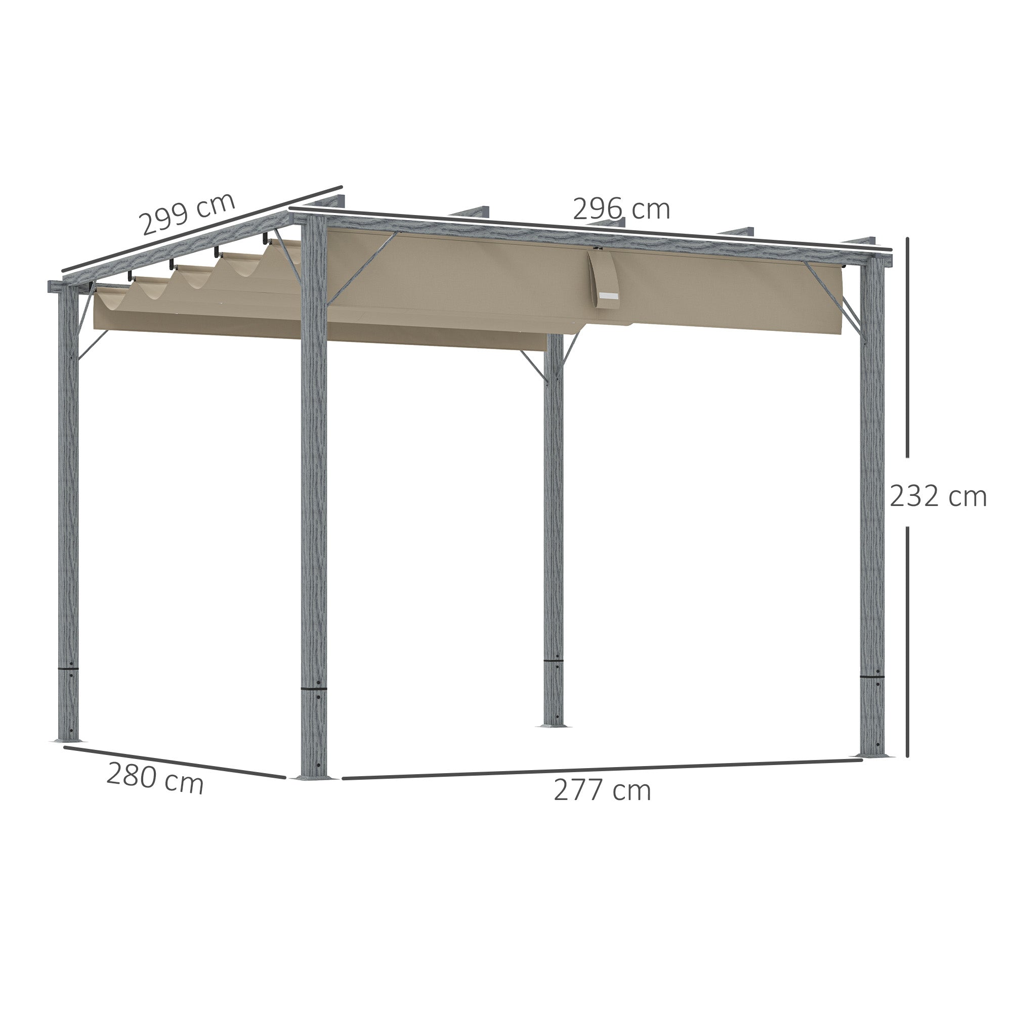 Ret retractable roof pergola 3 x 3 m - Grey