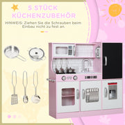 AIYAPLAY Play Kitchen Set with Pots, Blackboard, Telephone, Ice Cream Maker, Stove, Pink