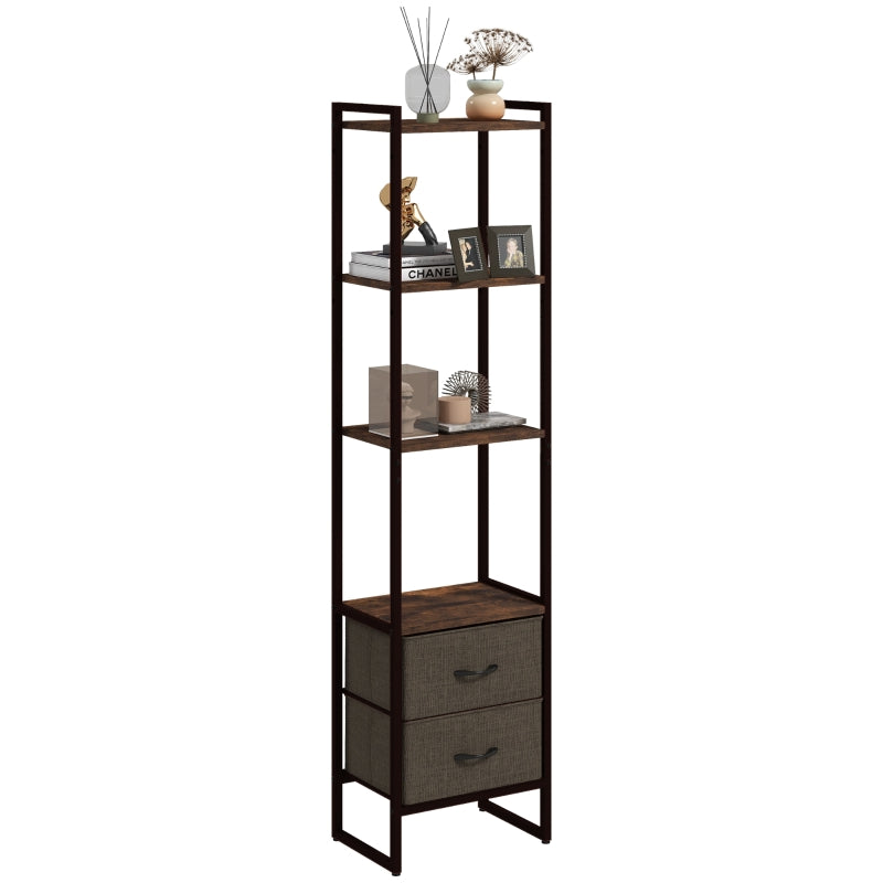 Four-Tier Display Shelf with Bottom Drawers, Industrial Steel