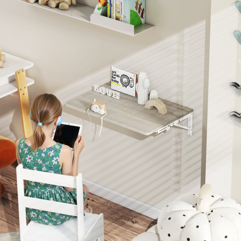 Wall-Mounted Folding Table 60x40cm Space-Saving Floating Desk Oak