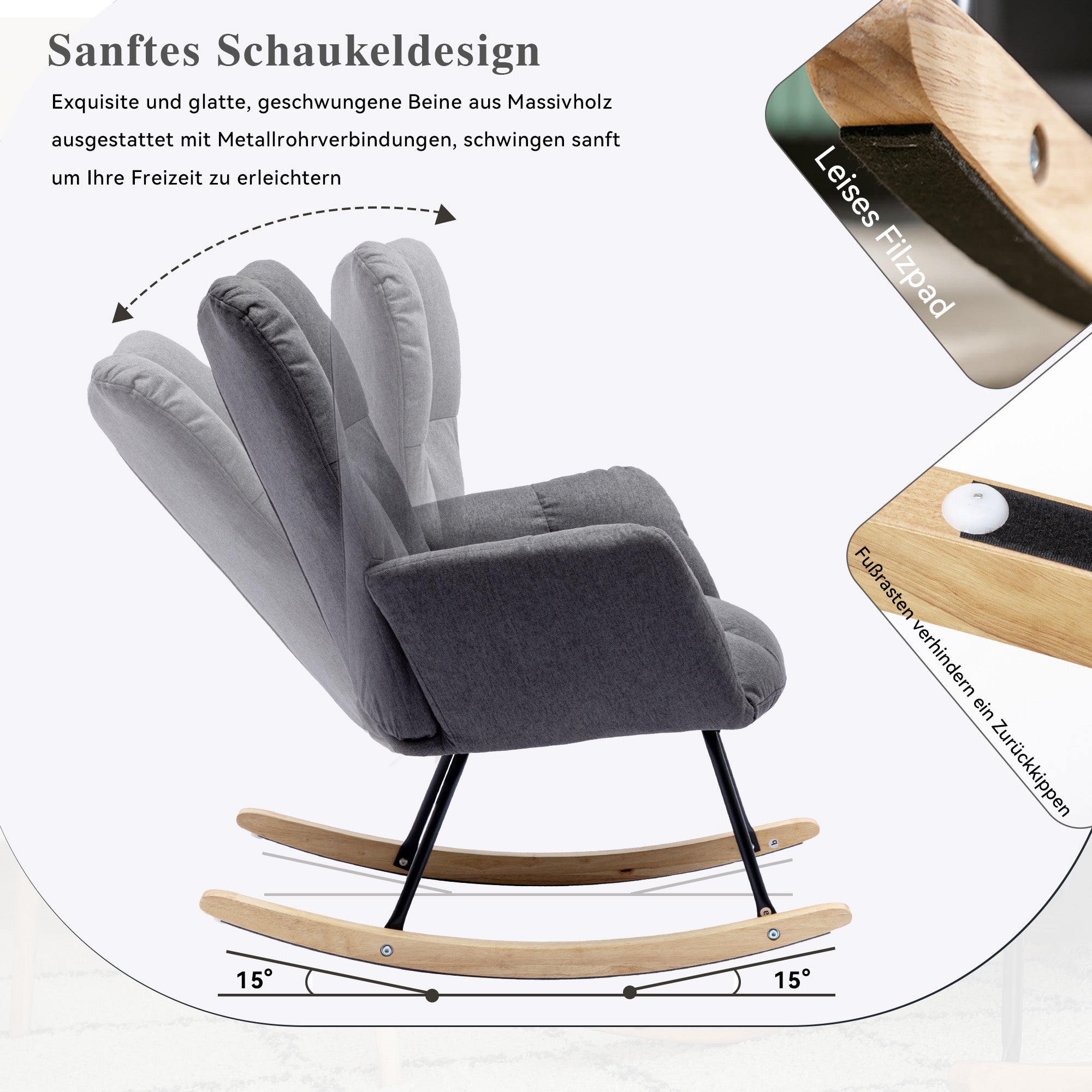 009 Mid-Century Modern Armchair with Quilting, Upholstered Seat, Linen Fabric, Grey