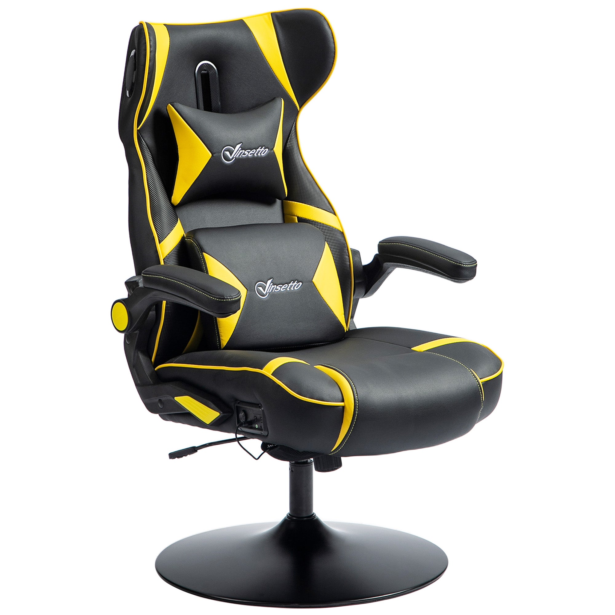 Vinsetto Gaming Chair, Rocker, Swivel, Height-Adjustable, Speaker, Black+Yellow