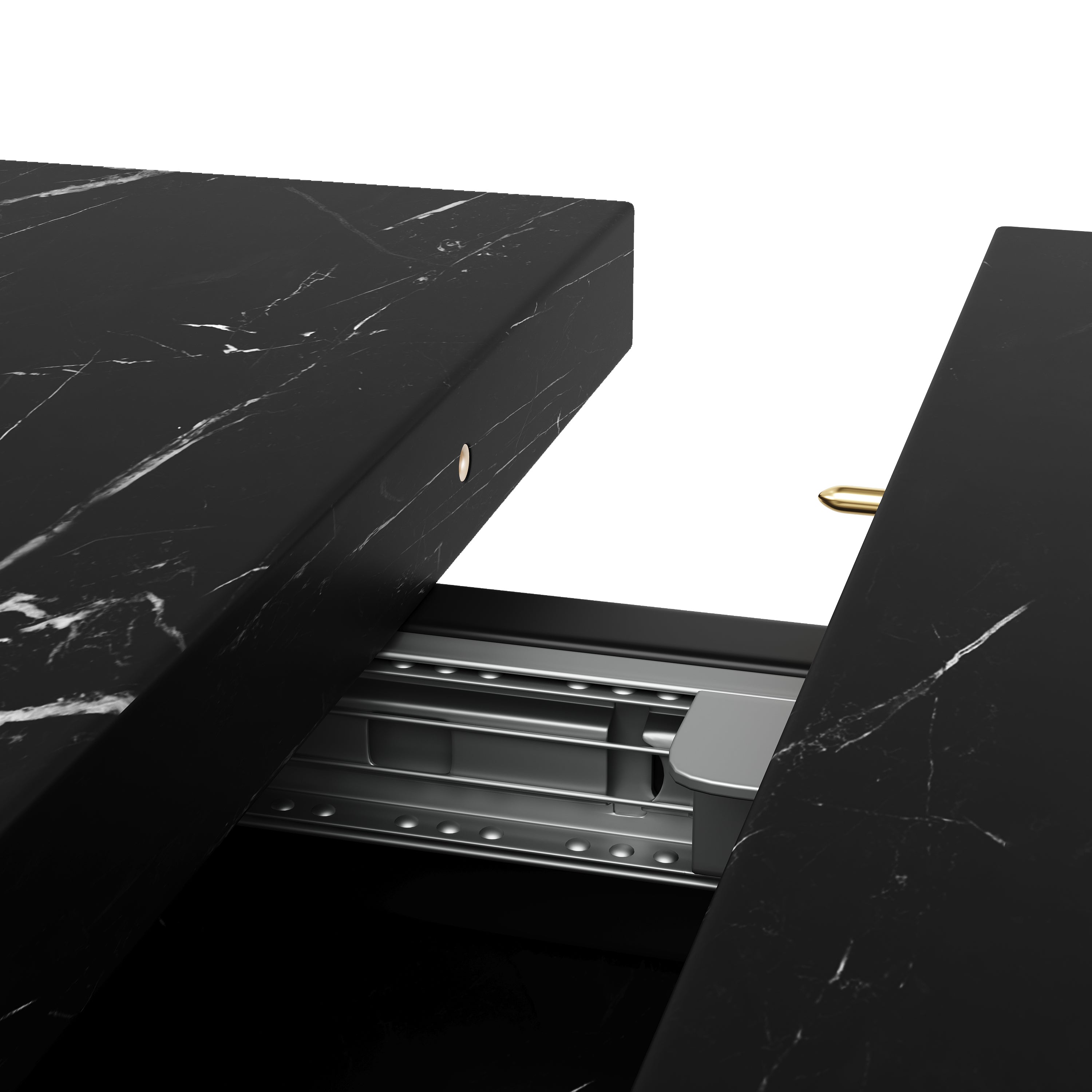 Extendable Dining Table with X-Design for 4-6 People, Black Marble Look