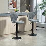 Bar stool set of 2, upholstered with backrest, height-adjustable, 360° rotatable, dark gray chenille look