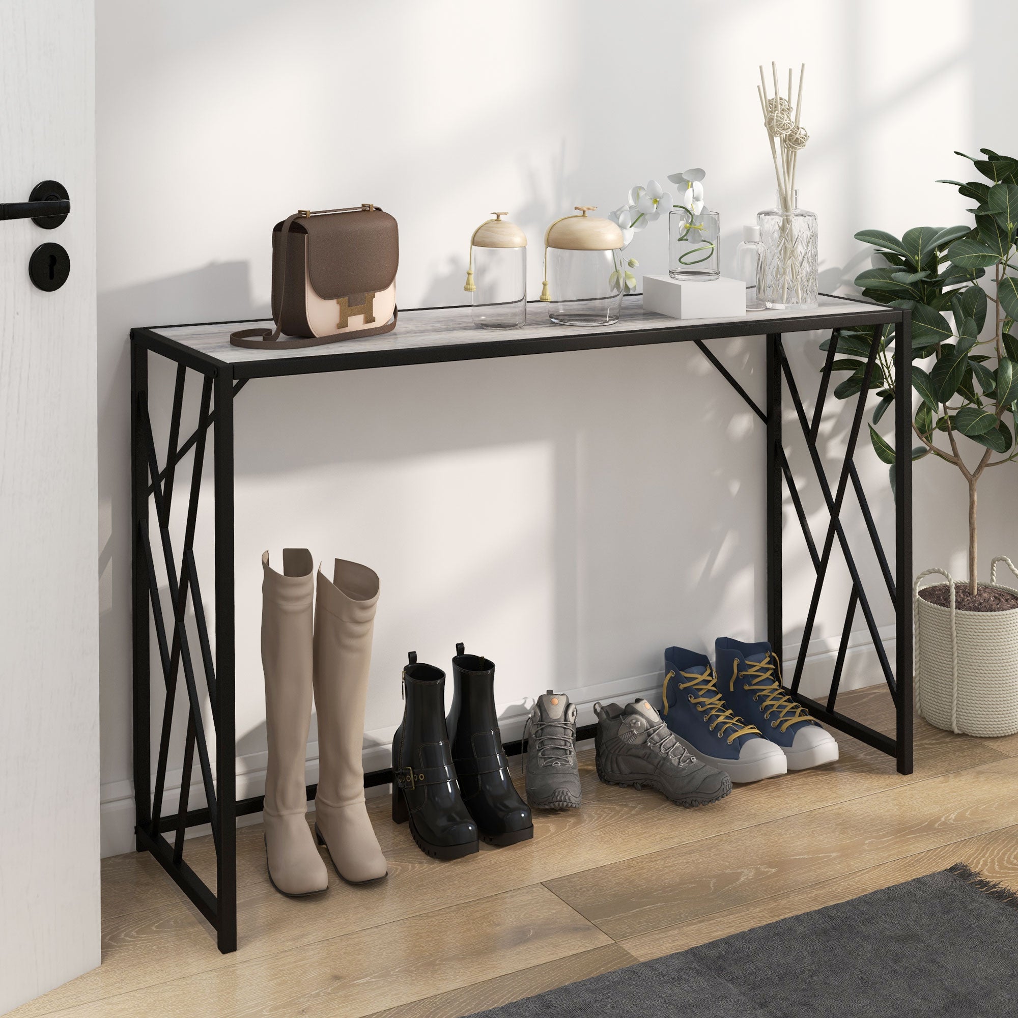 Console Table, Industrial 120cm Metal Frame, Grey