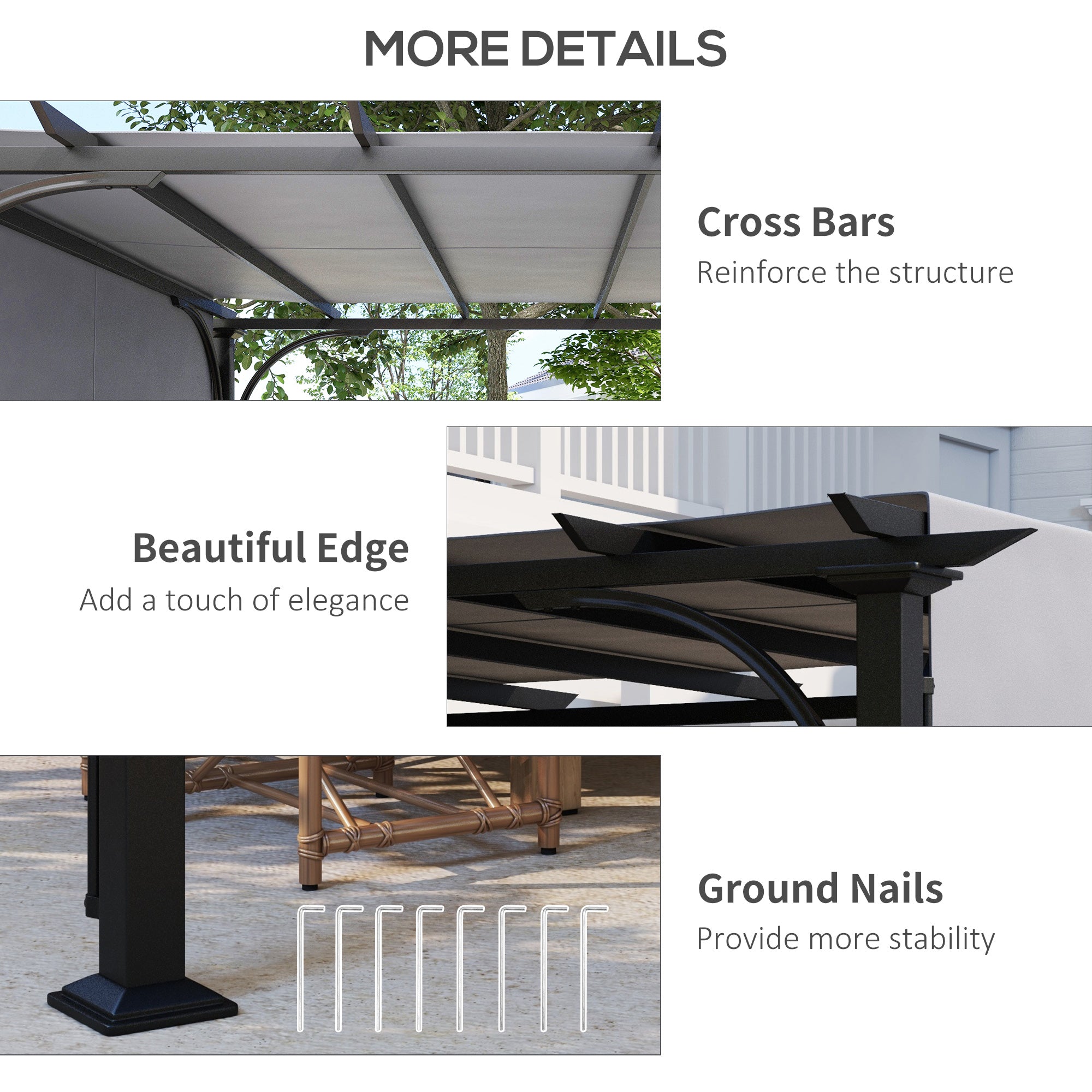 Outdoor Pergola 3 x 3m with Adjustable Canopy, Grey
