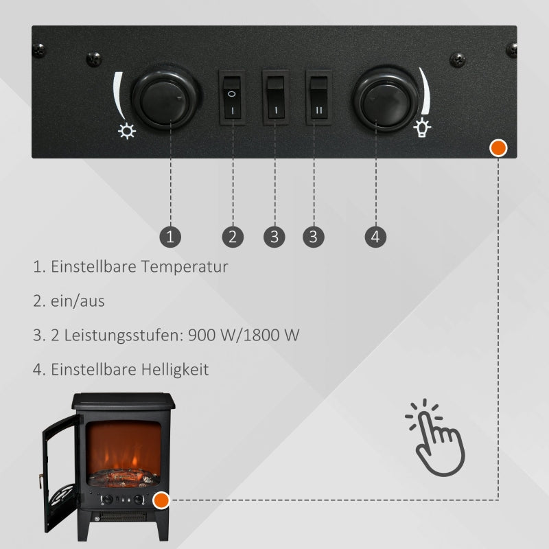 LED Electric Fireplace, Freestanding Flame Effect, 900/1800W, Black