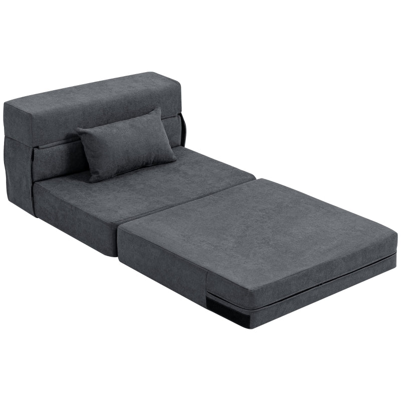 3-in-1 Sleeper Chair Sofa Bed Recliner, Dark Grey Flannel