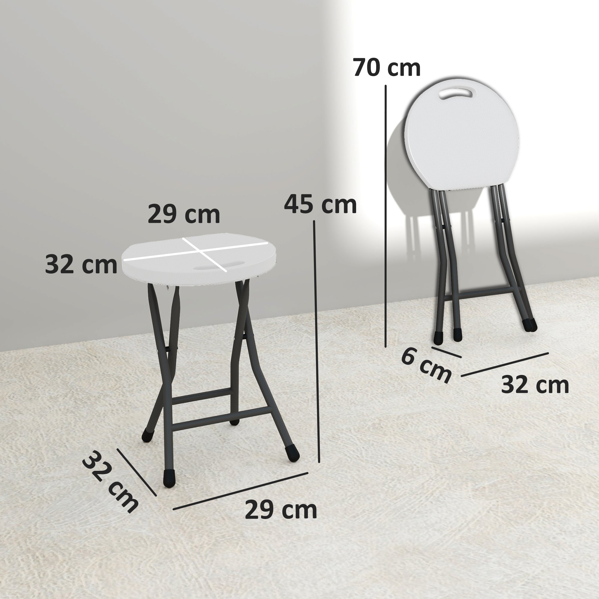 Set of Four Folding Carry Stools, Portable Design - White