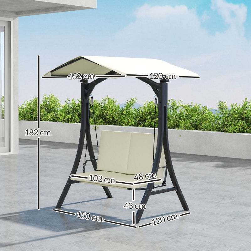 Porch Swing, 2-Seater with Adjustable Sunroof & UV 30+, 220 kg Capacity, Cream White