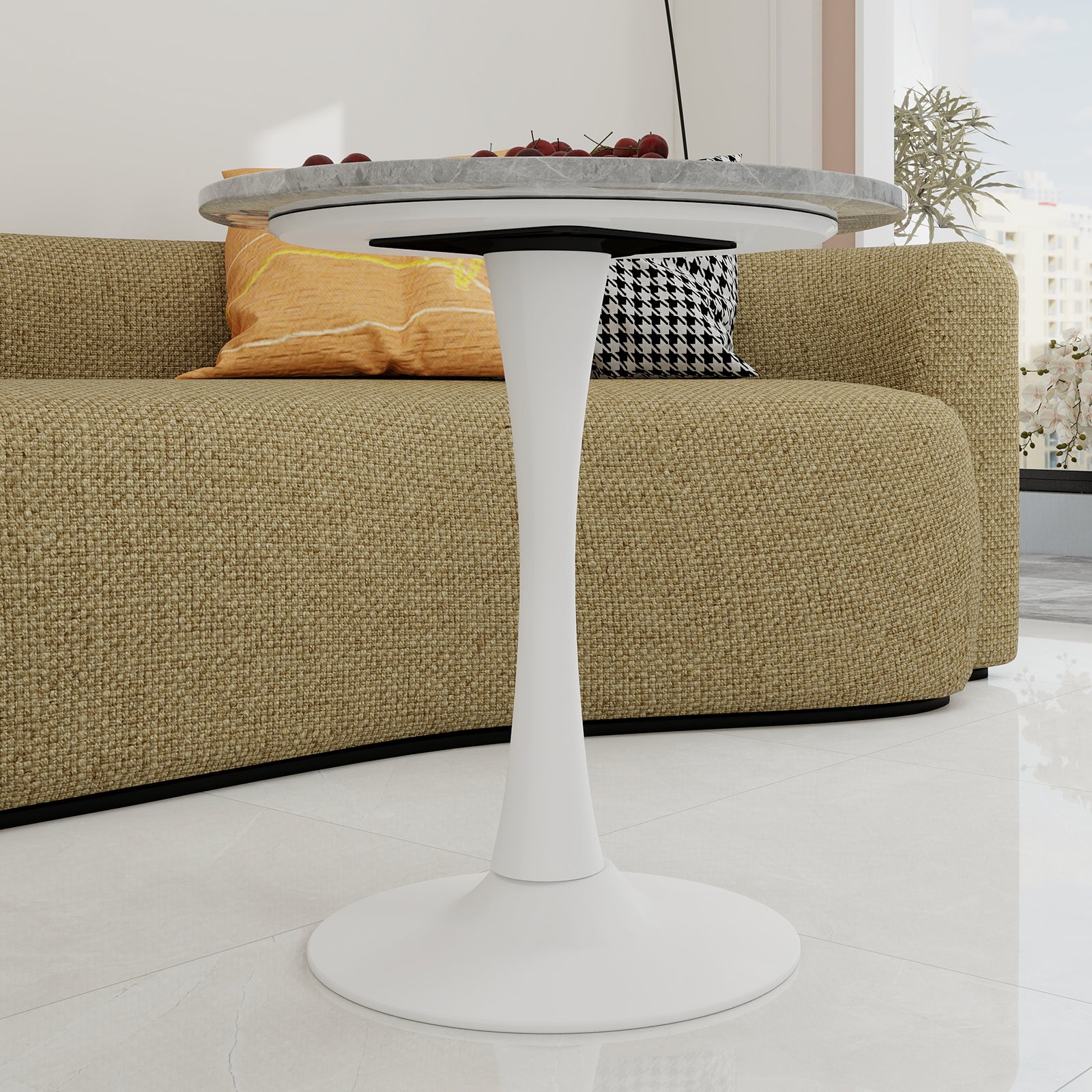 Round Coffee Table 27.6" Mid-Century Modern Marble Top - White