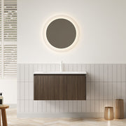 Bathroom Vanity Unit with Ceramic Sink and Drawer, 80cm Wall-Mounted Plywood, Brown Oak Finish