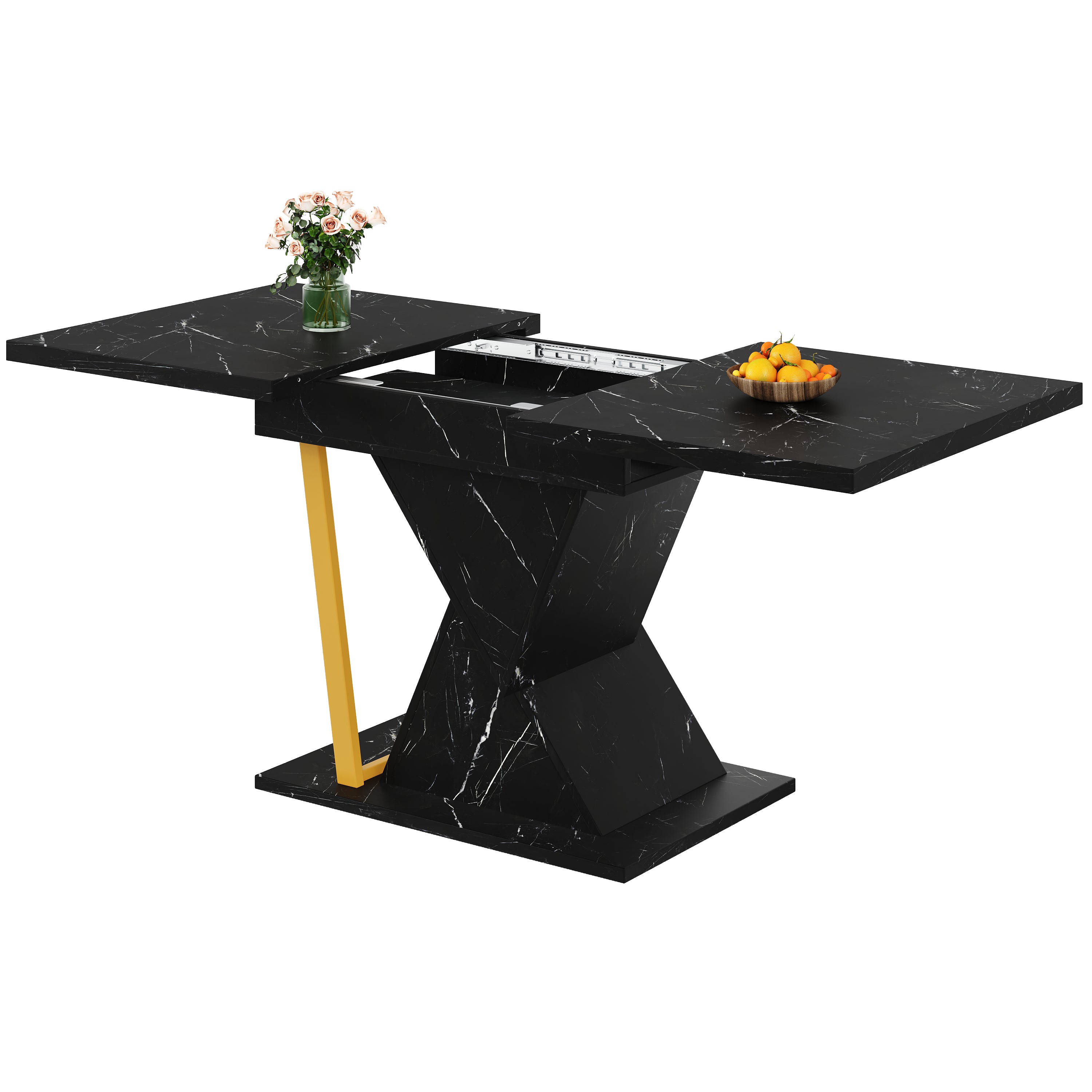 Extendable Dining Table 110-140x80cm 6 Seater Wood - Black