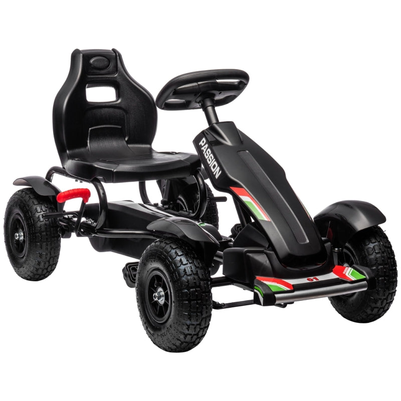 Metal Kids Pedal Go Kart with Adjustable Seat, Inflatable Tyres - Black