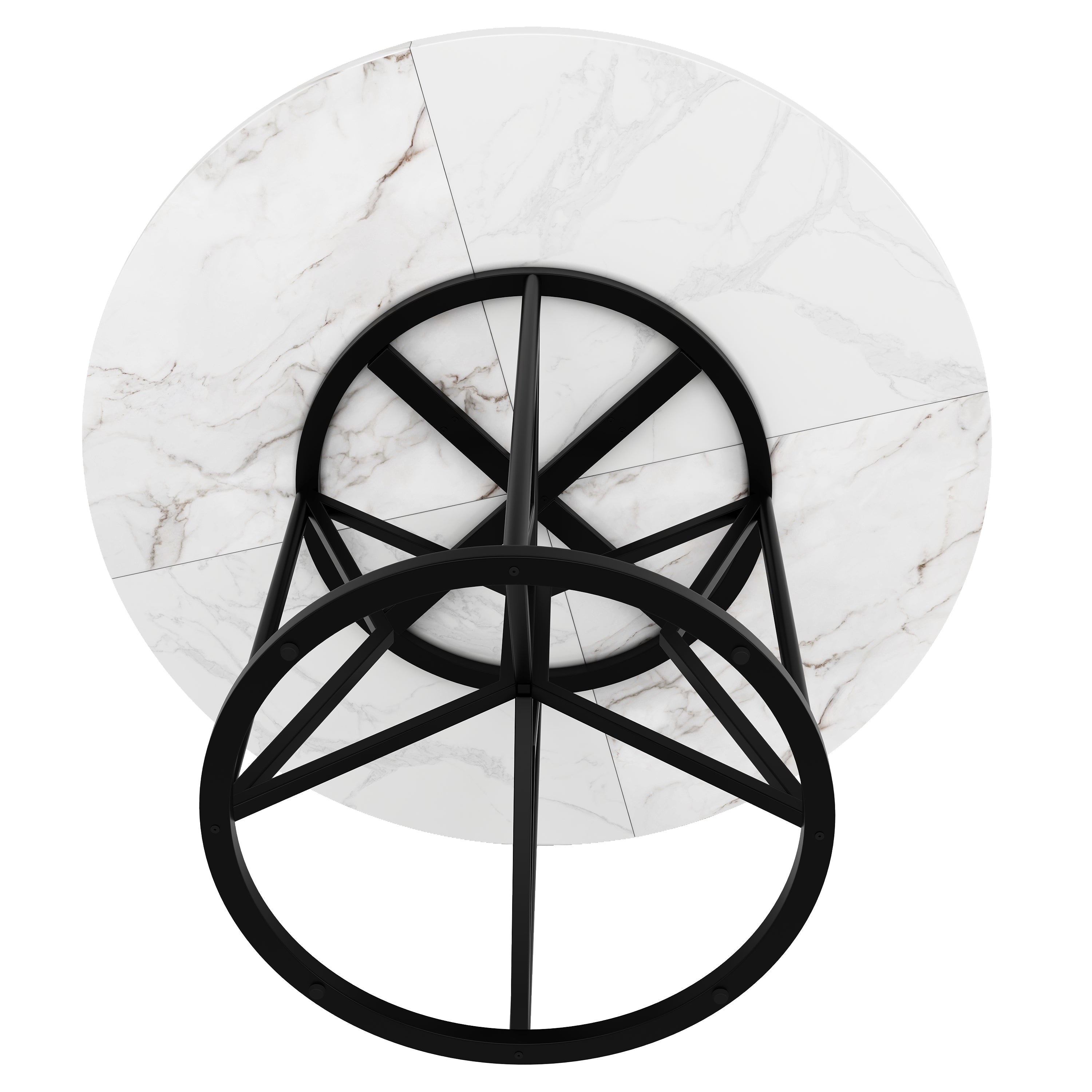 Round Dining Table 100cm 4-6 Seater Metal Geometric Legs - Black