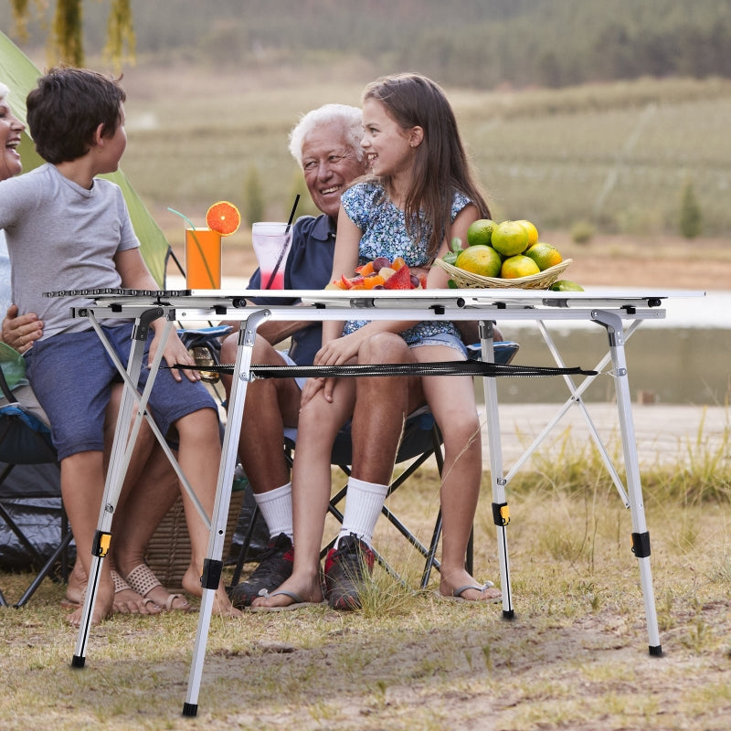 Picnic Folding Table | Height-Adjustable Collapsible Camping Table with Carry Bag | Aluminum Silver