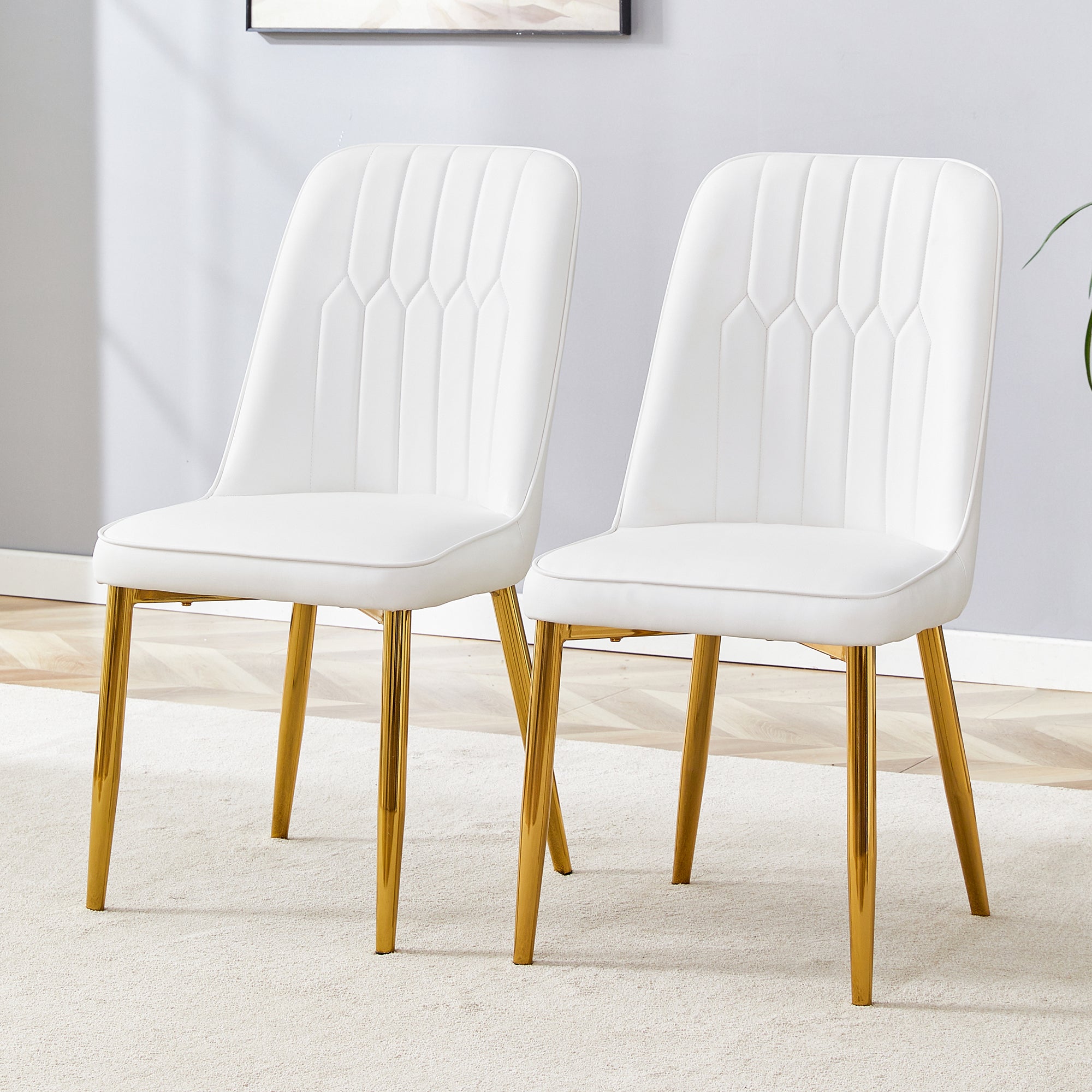 Dining Chairs, Widened Seat, Non-Slip Metal Feet, White Faux Leather