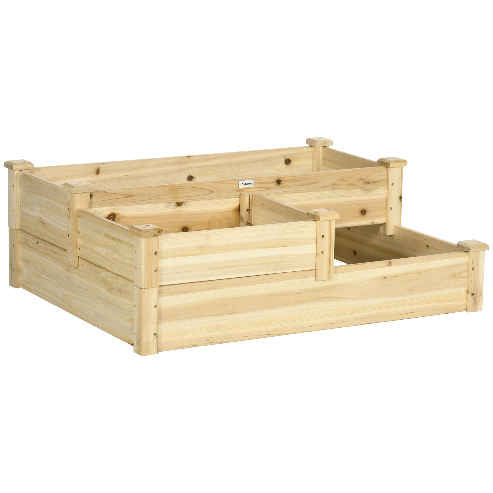 Raised Garden Bed 3-Tier Planter, Fir Wood, Natural Color