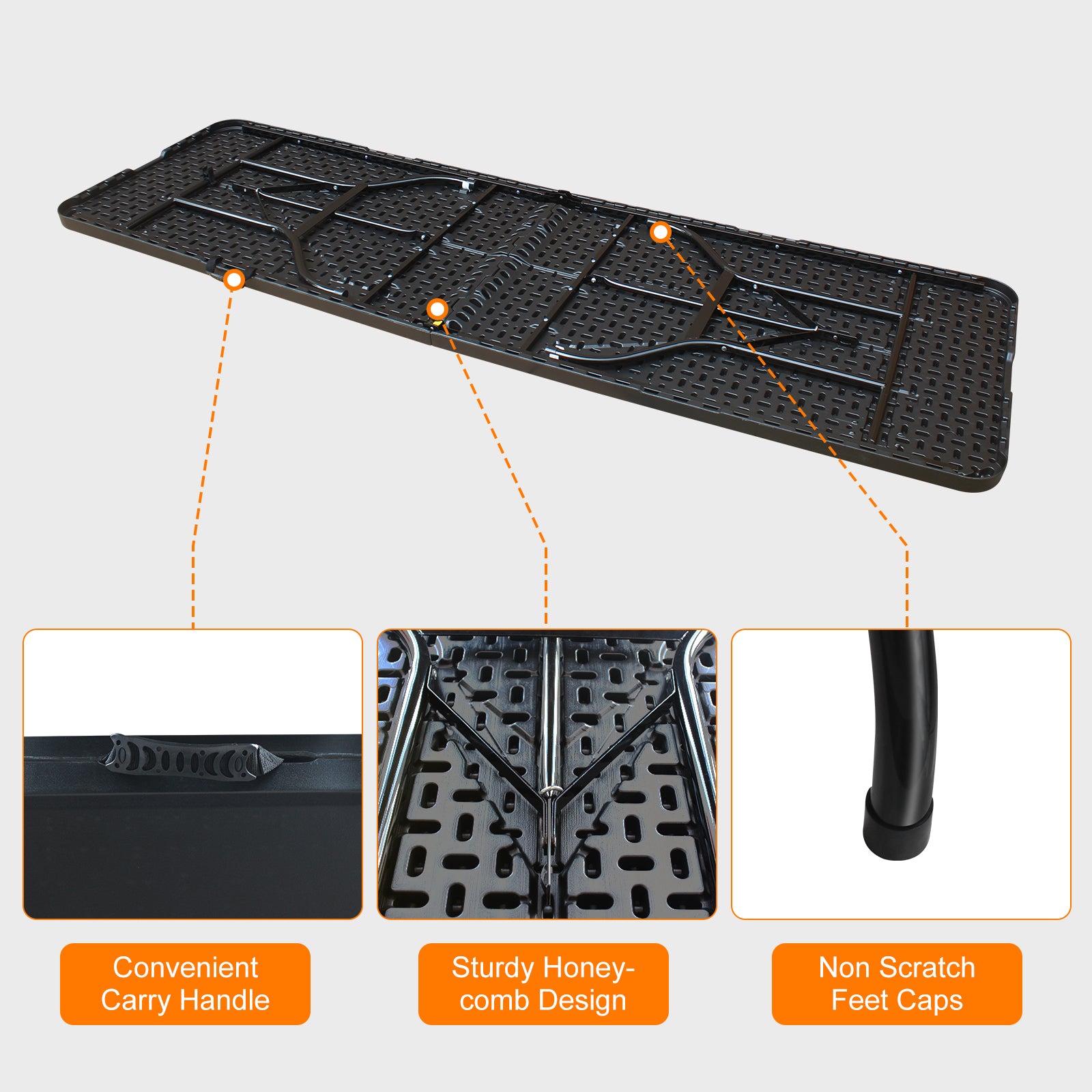 Portable Heavy Duty Folding Table 244cm, Multi-Functional, Black