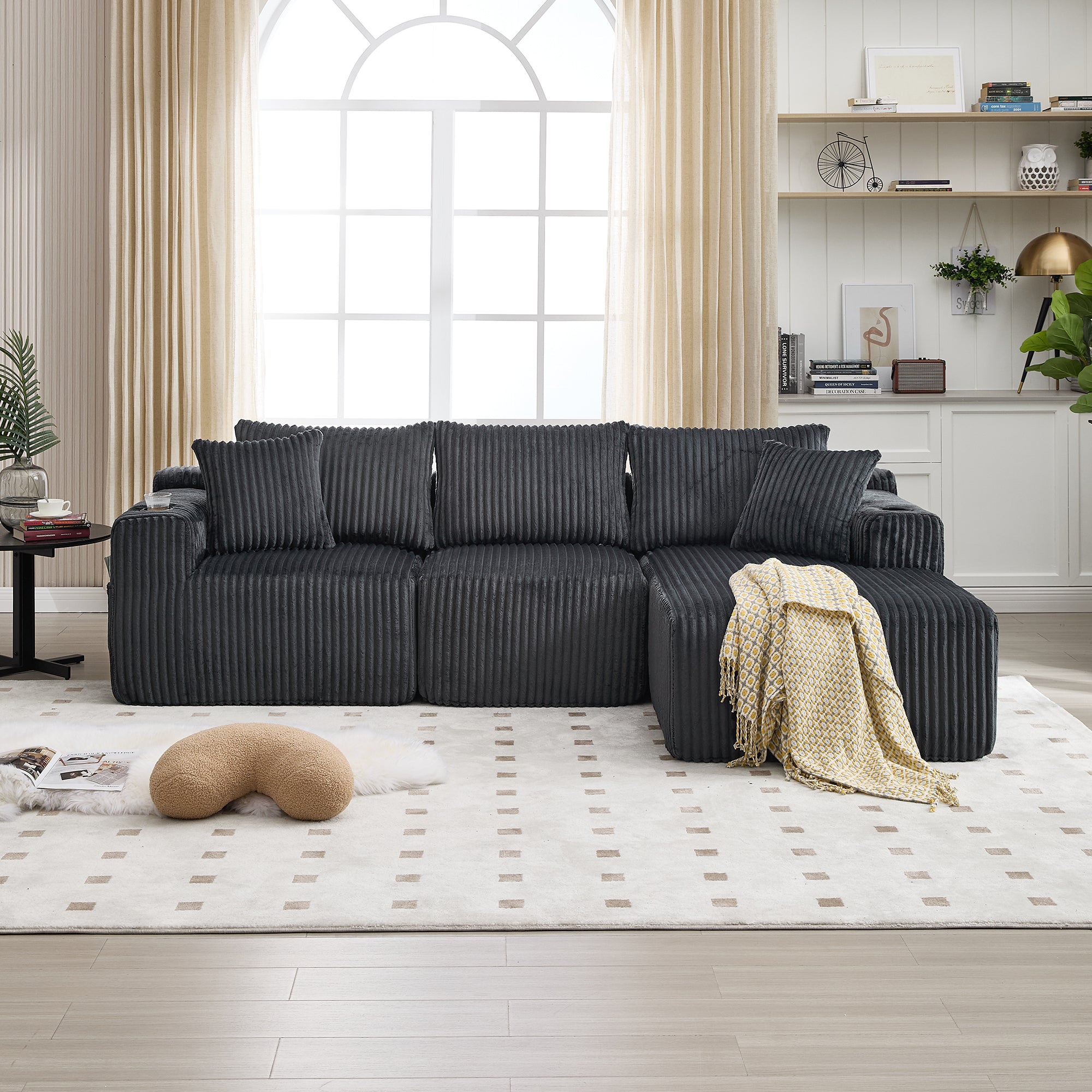 Modular Sofa Set Chaise 2-Seater Side Pockets Corduroy