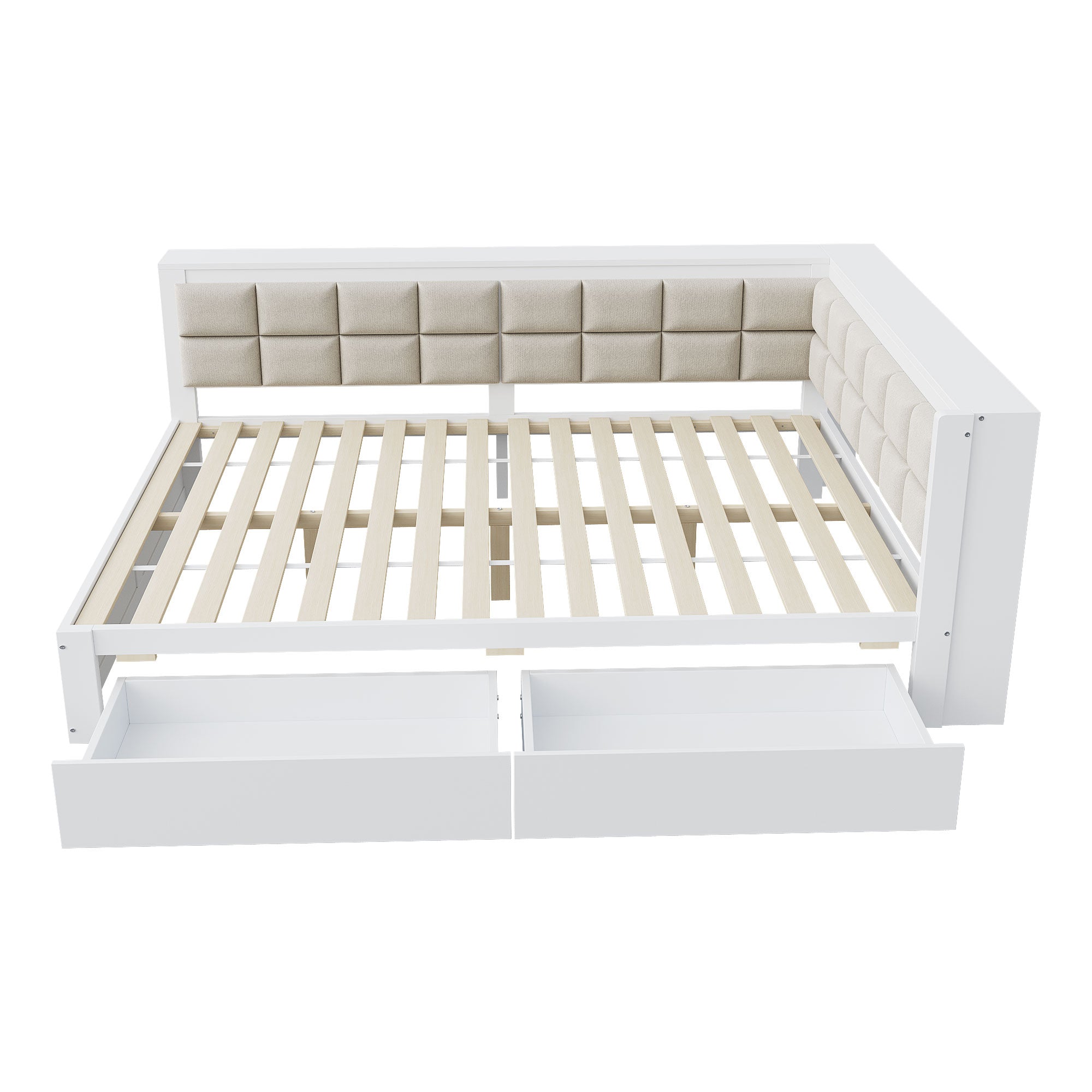 Sofa Bed, Multifunctional with Storage Drawer & Soft Backrest, Pine Wood White