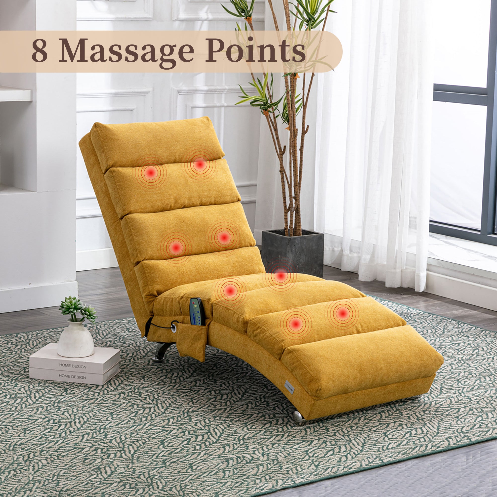 GOMYWAY Chaise Lounge Fixed Recliner Sofa with Vibration and Side Pocket, Linen