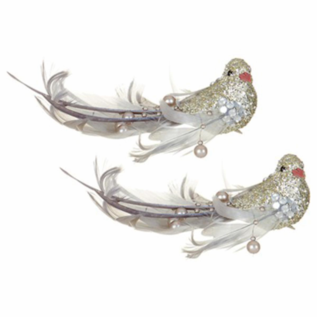 Silver Feather Bird w/Beads Clip (2 Pack) RW IE