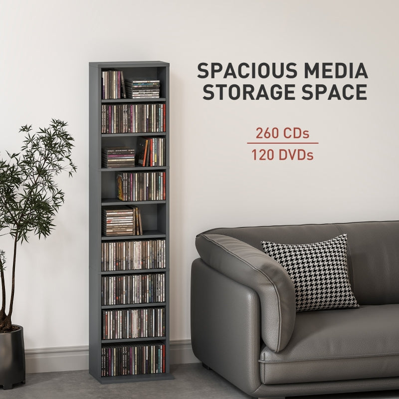 260 Narrow CD/DVD Storage Unit Tall Design Grey