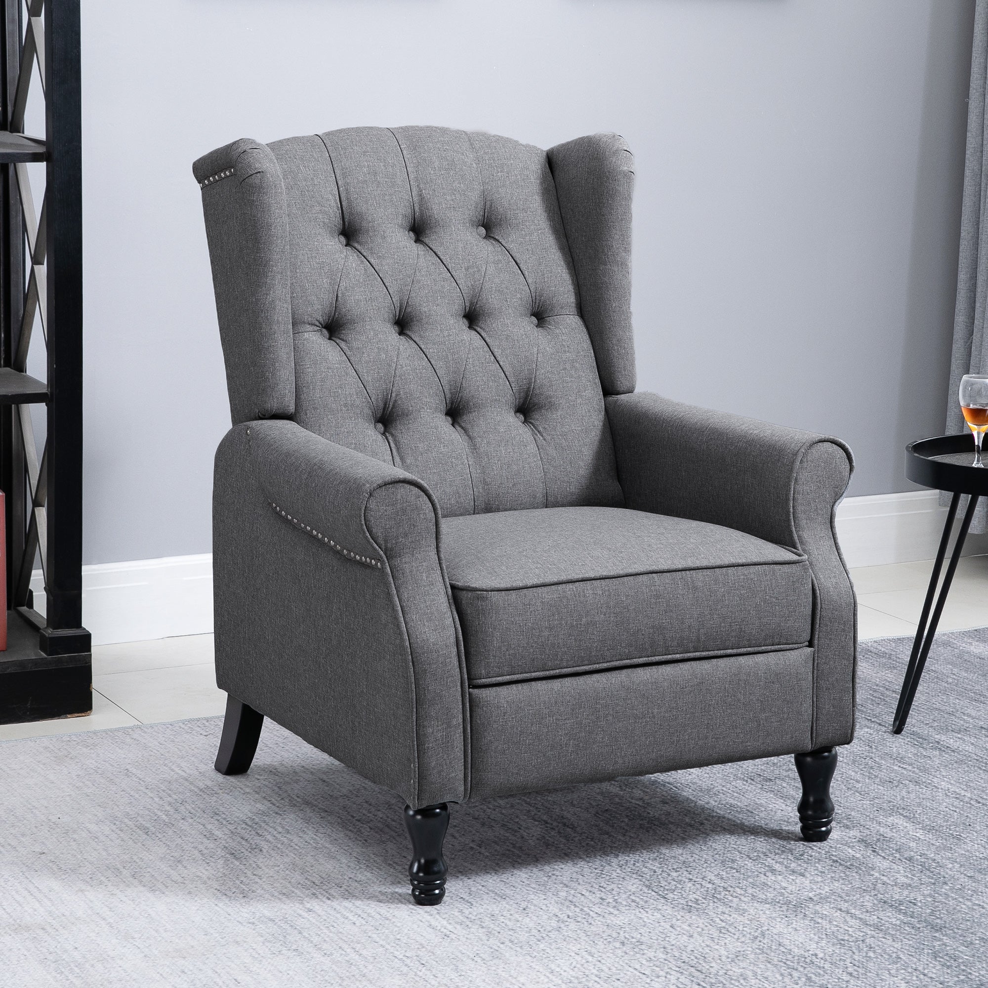 Recliner Armchair, Vintage Wingback Chair with Footrest, Grey